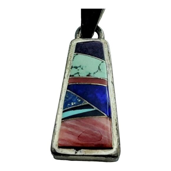 Calvin Begay Navajo Sterling Silver Inlay MultiColor Stone Pendant - Picture 2 of 6